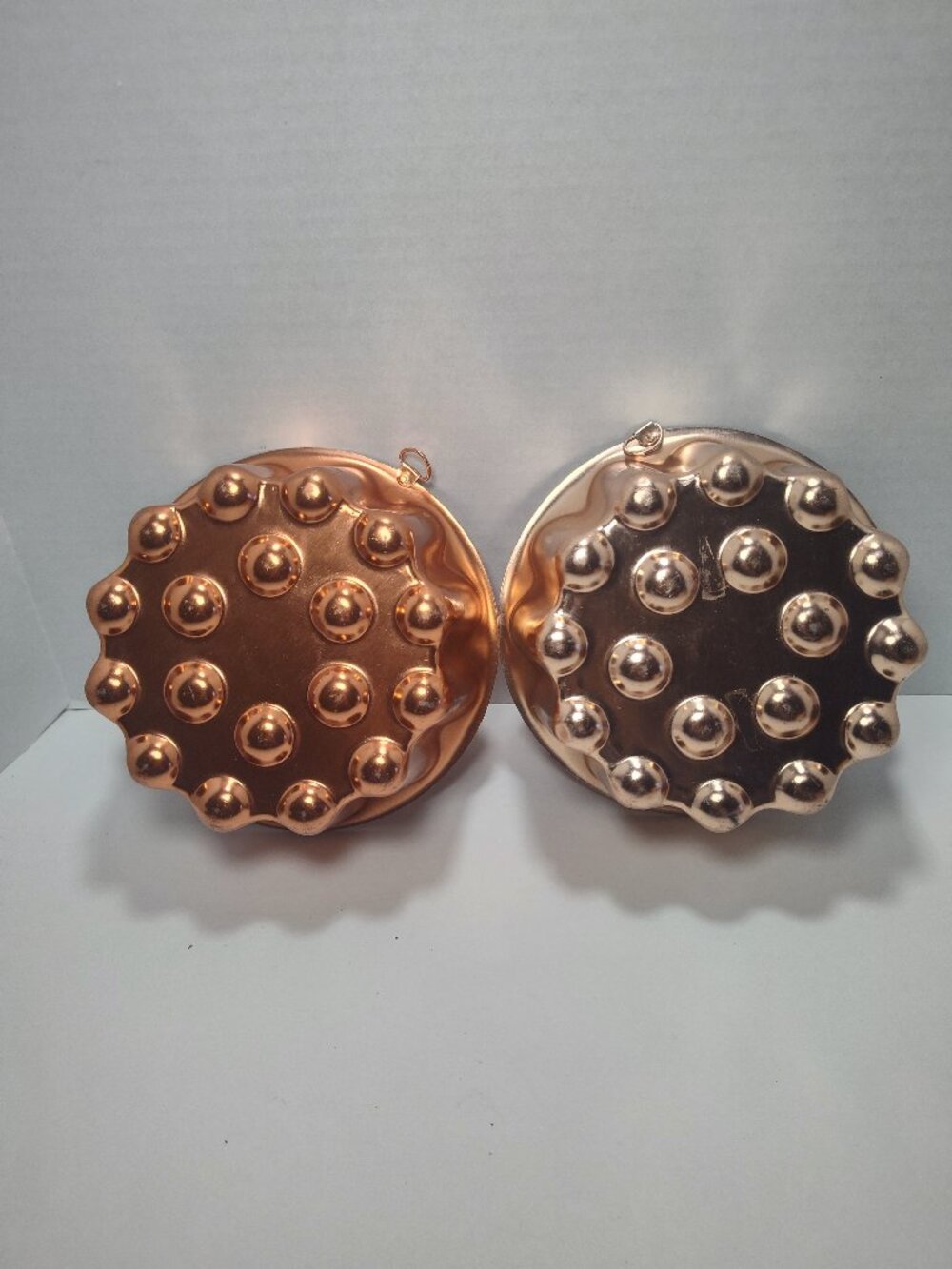 Pair Vintage Copper Jello Mold Wall Hanging Molds Round Bubble Design Kitchen